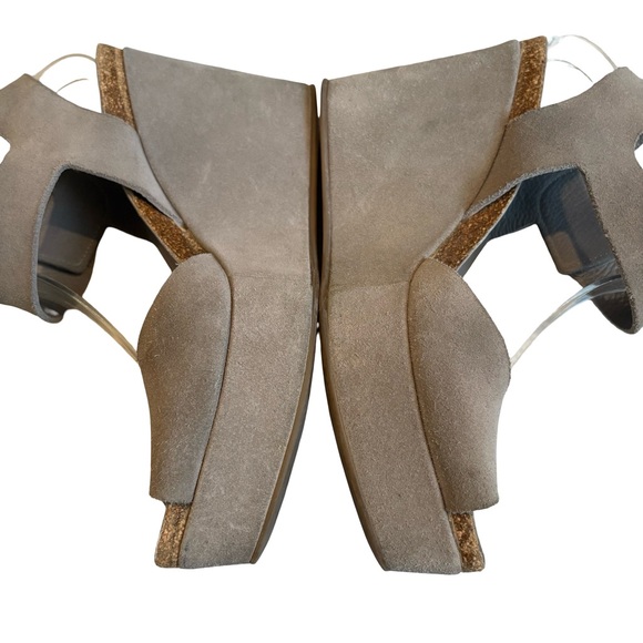 Pedro Garcia Gray Suede Leather Peep Toe Wedge Sandals, Sz EU 39 (US Sz 9) - Picture 6 of 14